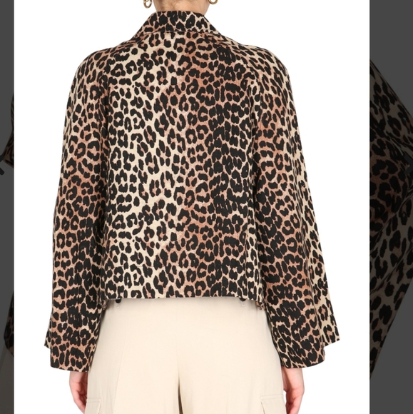 Ganni Leopard Print Linen Cotton Jacket Size 4 NWT'S - Picture 4 of 15